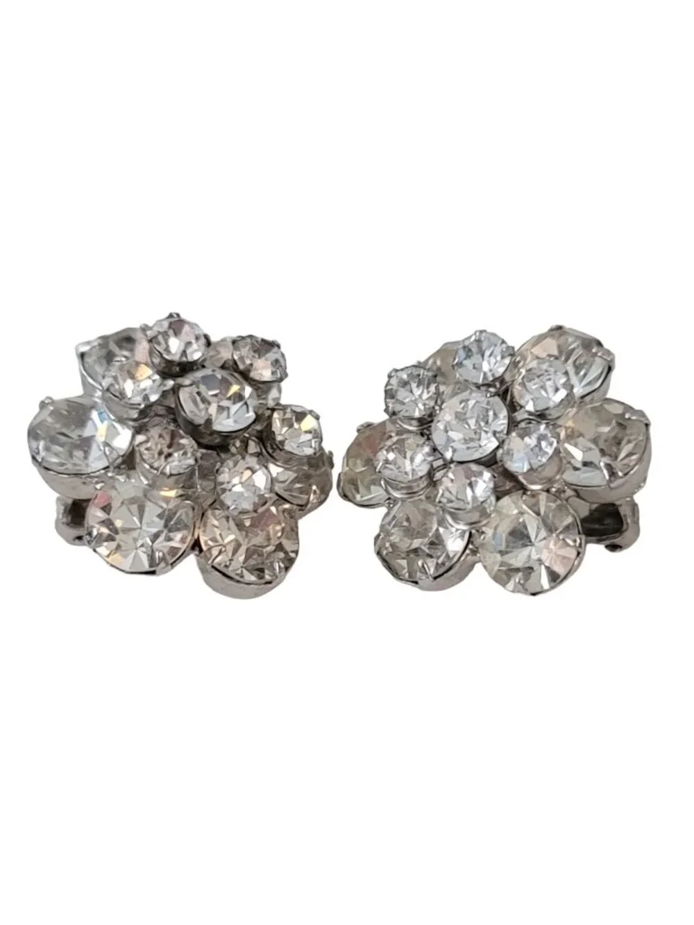 Juliana Silver Tone Clear Rhinestone Cluster Clip On Earrings E841